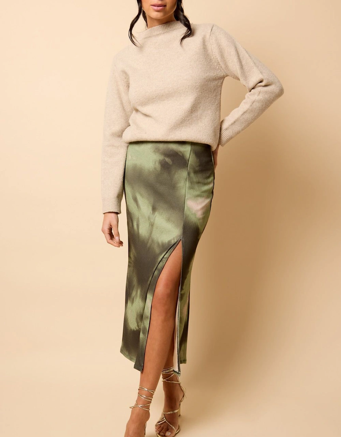 Khaki Print Midaxi Skirt, 2 of 1