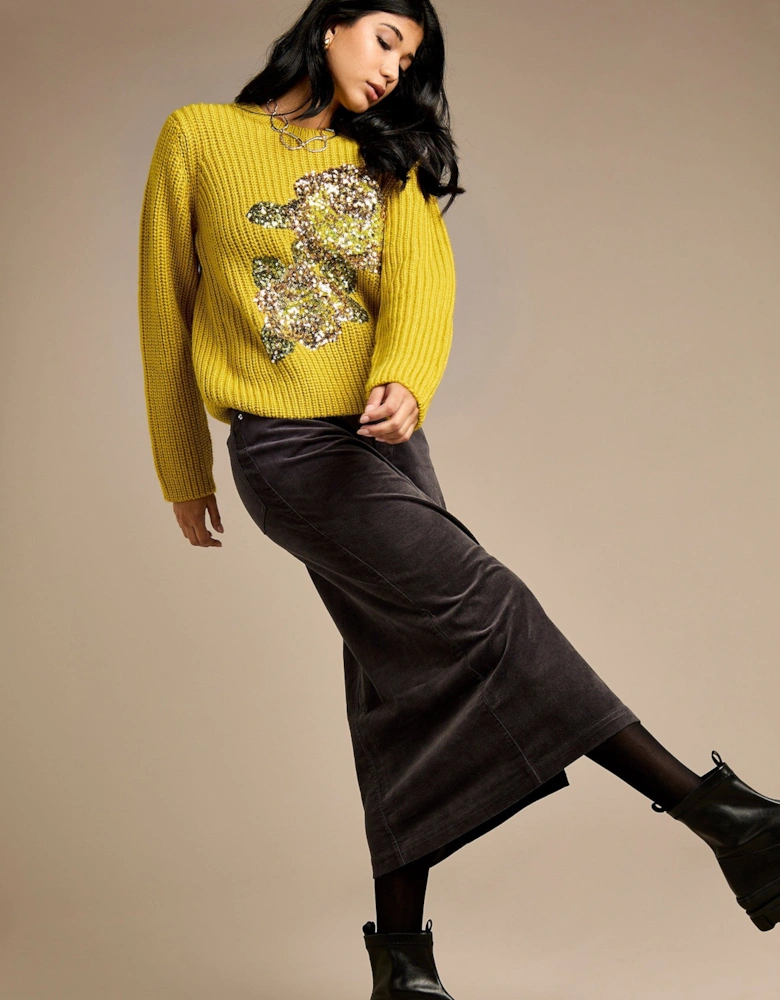 Danica Charcoal Cord Midi Skirt