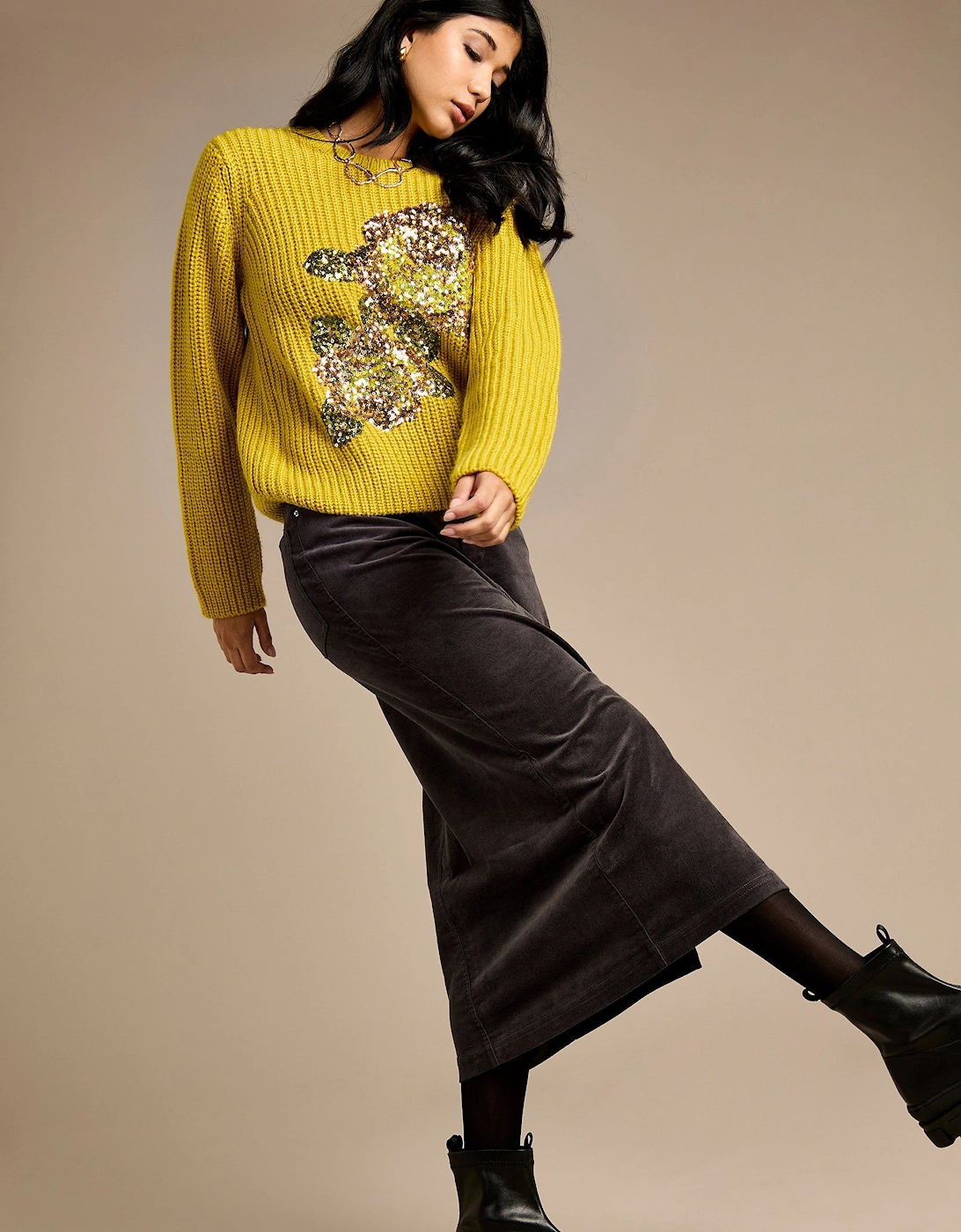 Danica Charcoal Cord Midi Skirt, 2 of 1