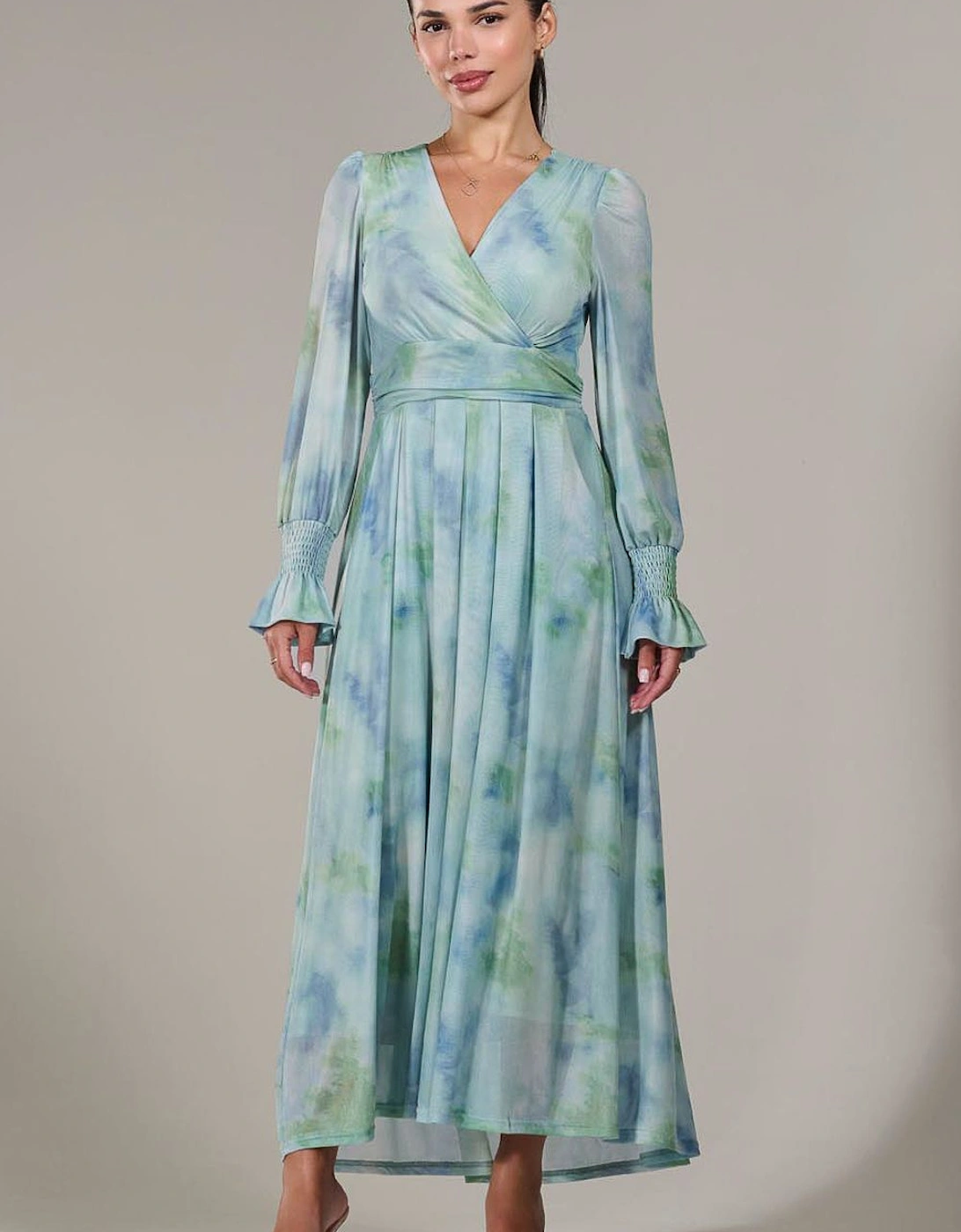 Petite Long Sleeve Mesh Maxi Dress, 2 of 1