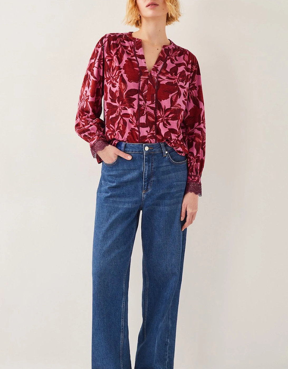 Aimee Floral Print Jersey Blouse Pink, 2 of 1