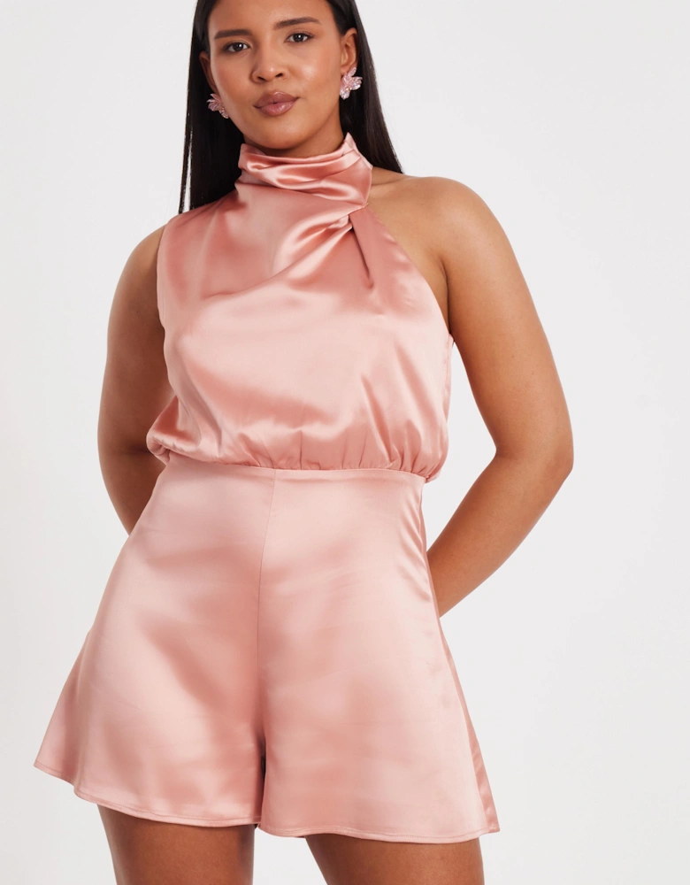 Peach Satin Asymmetric Playsuit