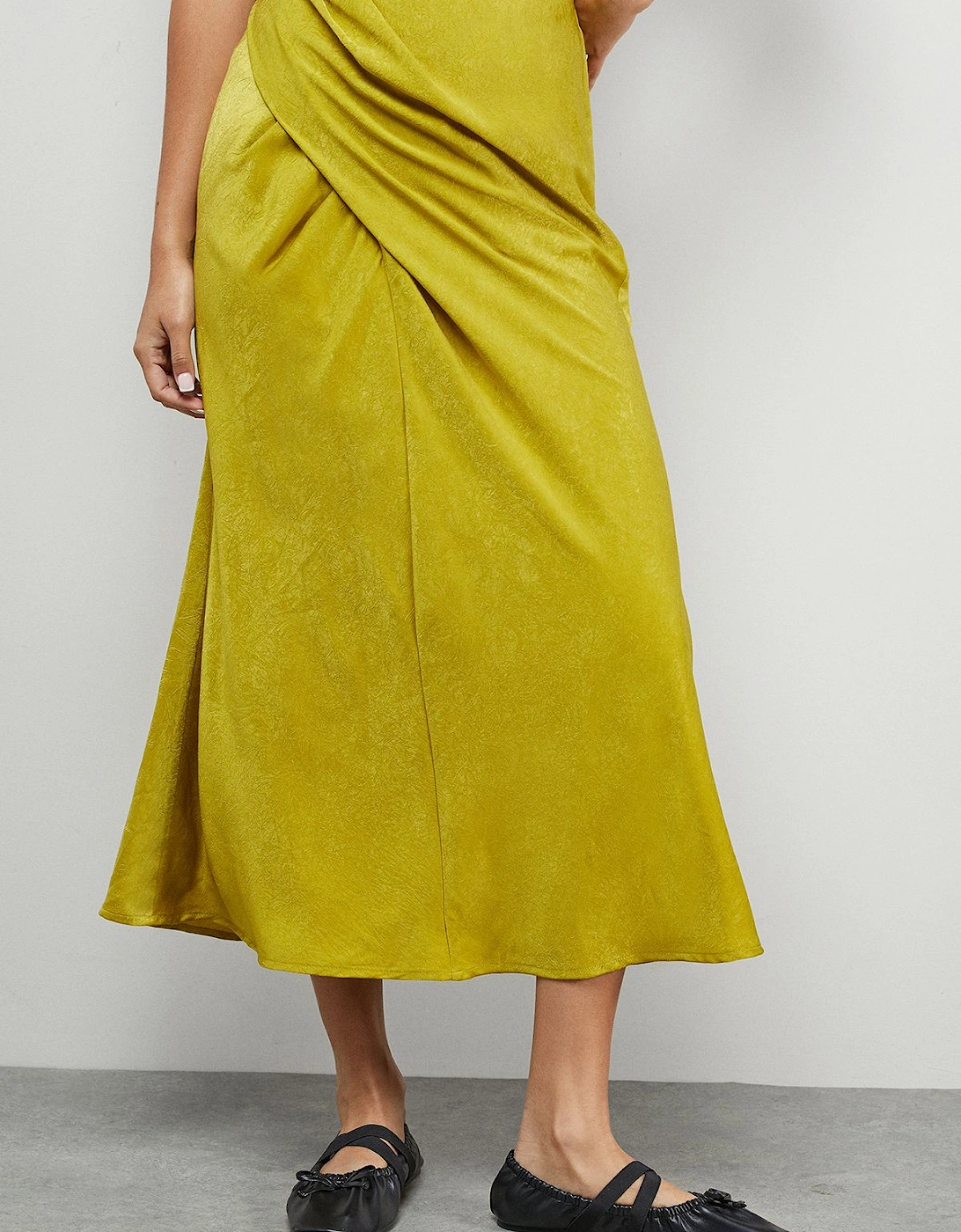 Crushed Satin Drape Front Bias Midi Skirt, 2 of 1