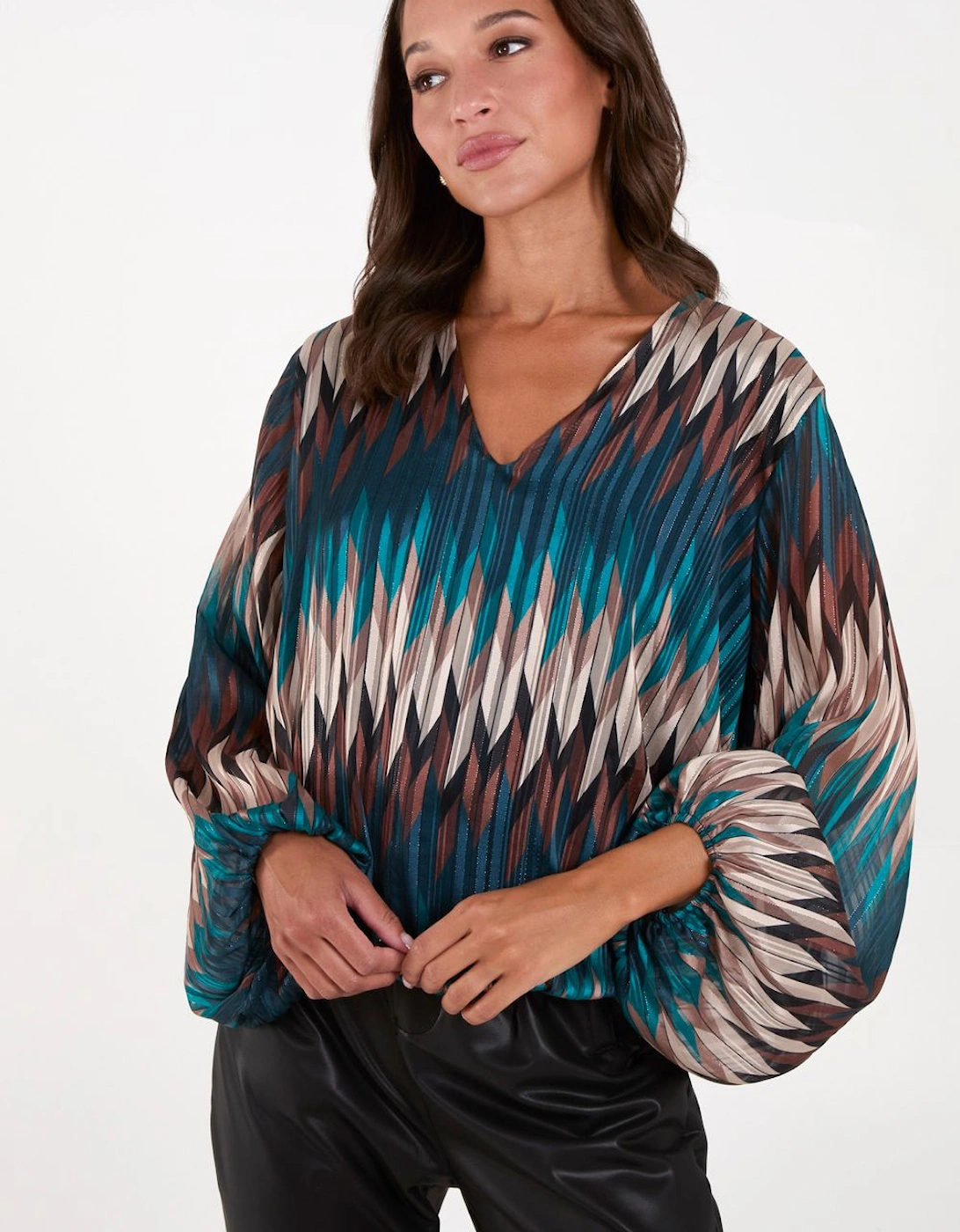 Chevron V Neck Blouse, 2 of 1