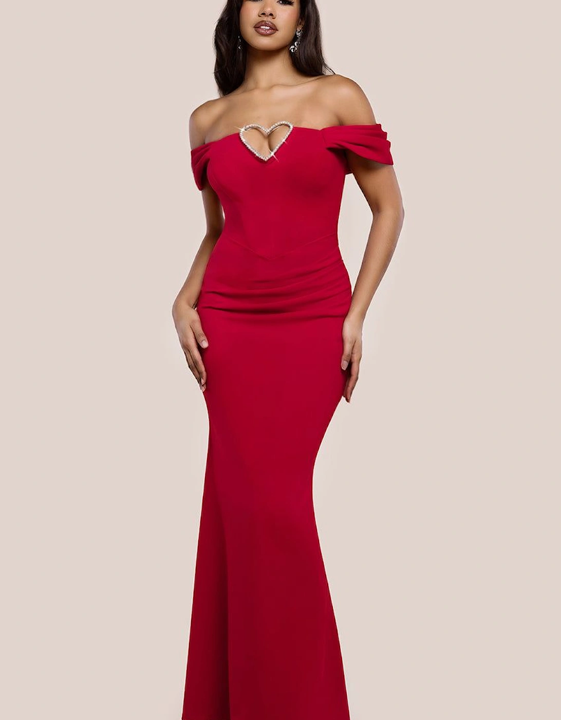 Diamante Heart Trim Evening Maxi Dress, 2 of 1