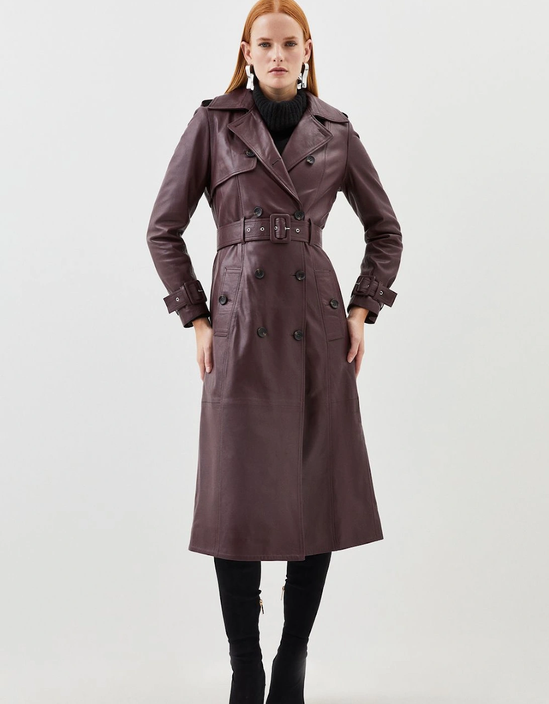 Leather Trench Belted Mac Midi Coat, 2 of 1