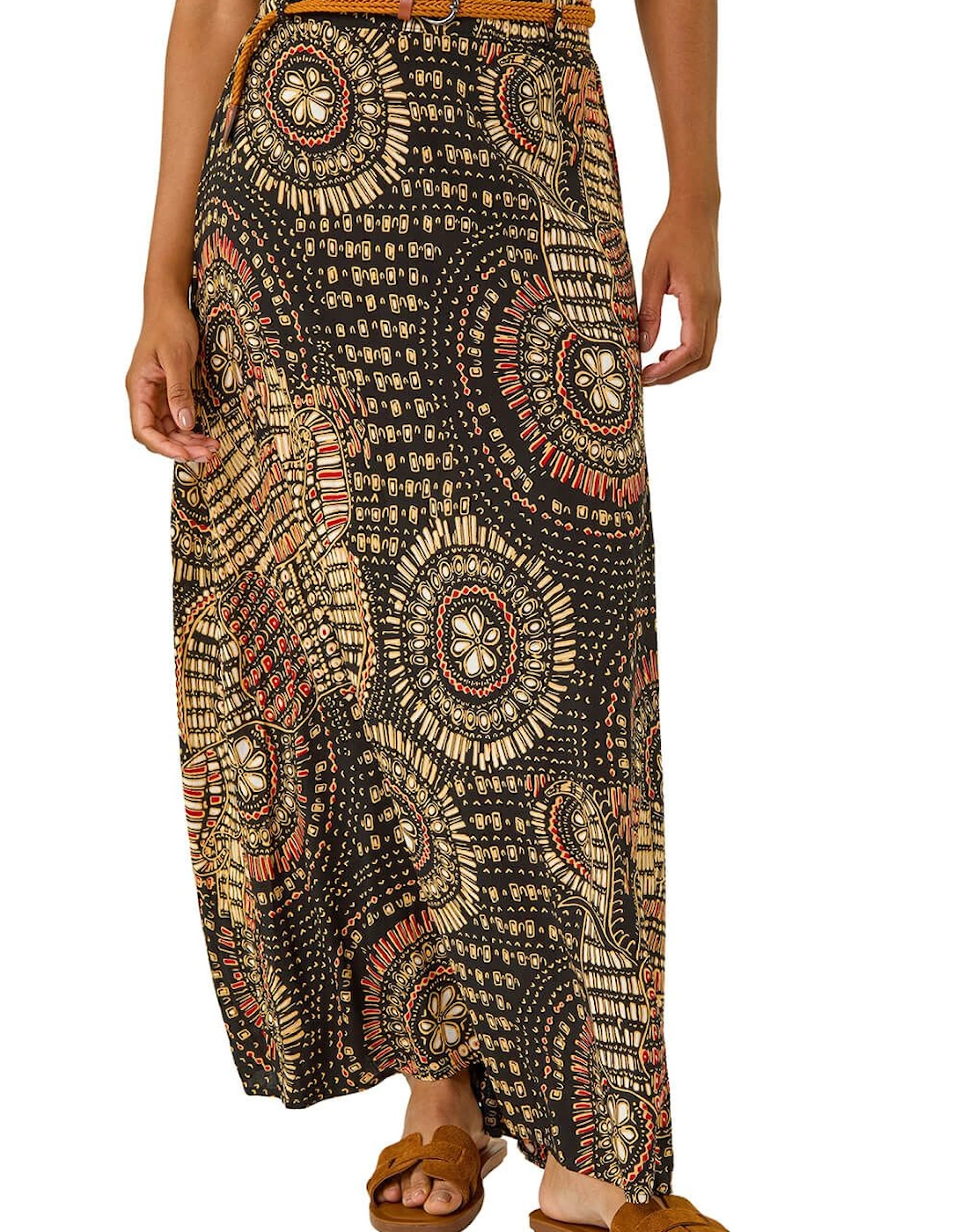 Abstract Print Belted A-Line Skirt, 2 of 1