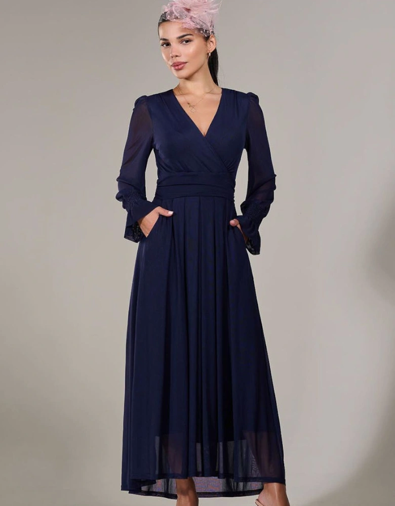 Petite Long Sleeve Mesh Maxi Dress