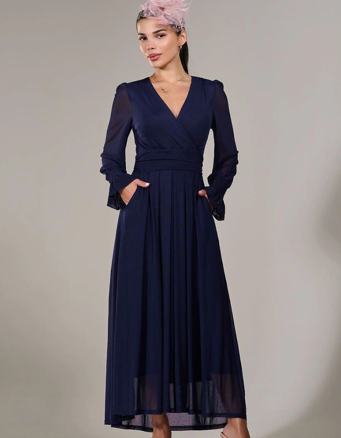 Petite Long Sleeve Mesh Maxi Dress, 2 of 1