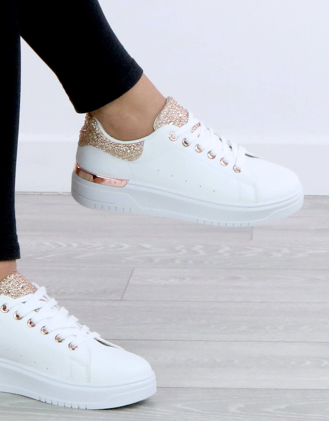Low Wedge Heel Crystal Flat Chunky Sole Lace up Glitter  Trainers, 2 of 1