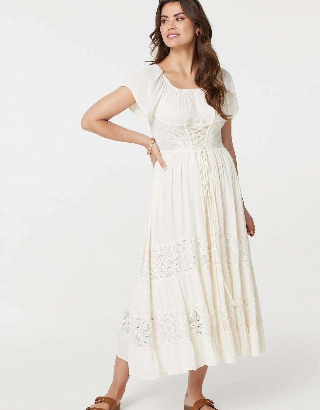 Lace Detail Tie-Up Front Maxi Dress, 2 of 1