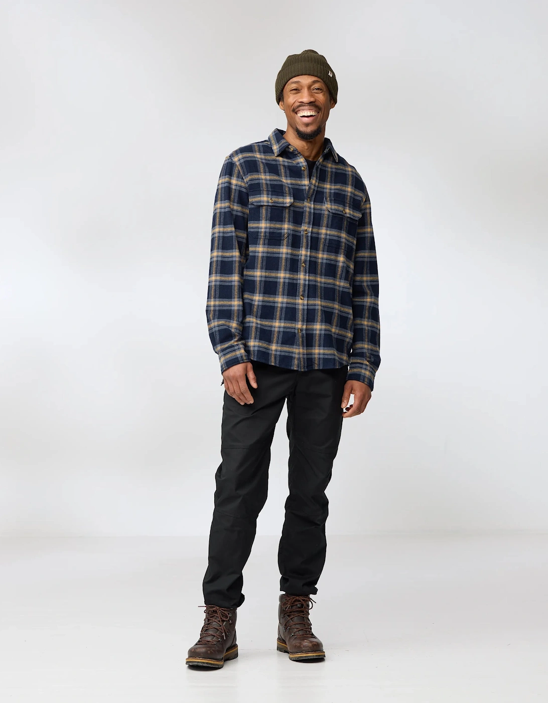 Men's Fjallraven Ovik Heavy Flannel Mens Shirt - Dark Navy-Buckwheat Brown 555-232 - Dark Navy Buckwheat Brown - Size: 42/Regular