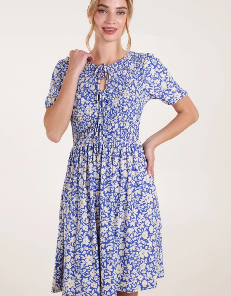 Tie Keyhole Front Puff Sleeve Dress