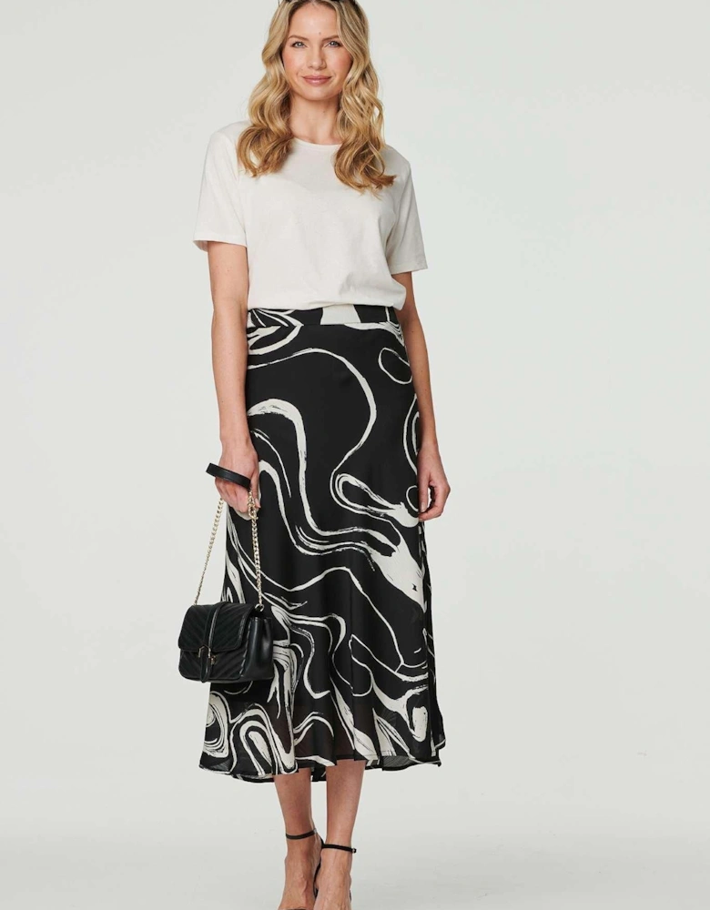 Printed High Waist A-Line Midi Skirt