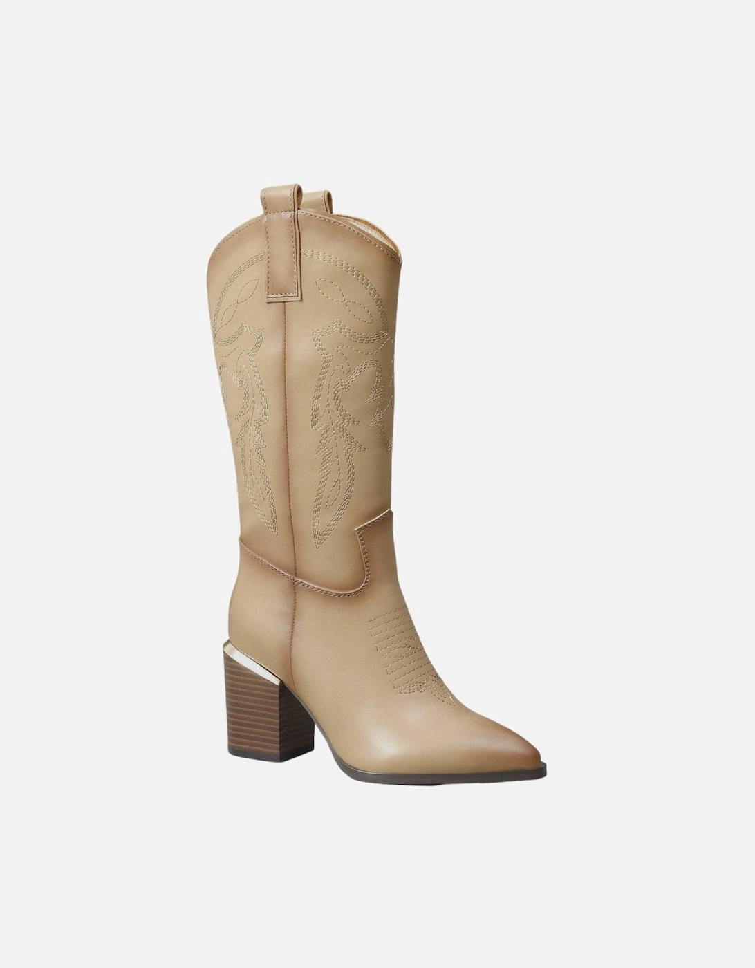 Western Style Cowboy Pointed Toe Block Heel Under Knee High Boots with Zippers, 2 of 1