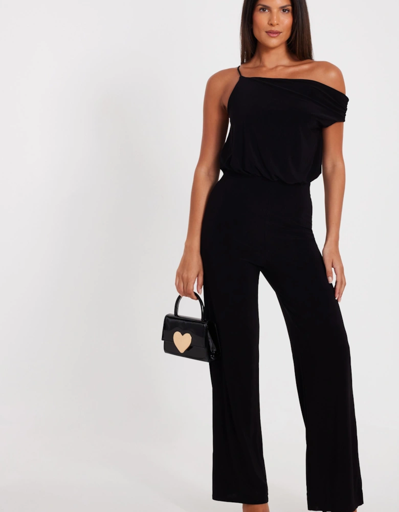 Black Asymmetric Draped Jumpsuit