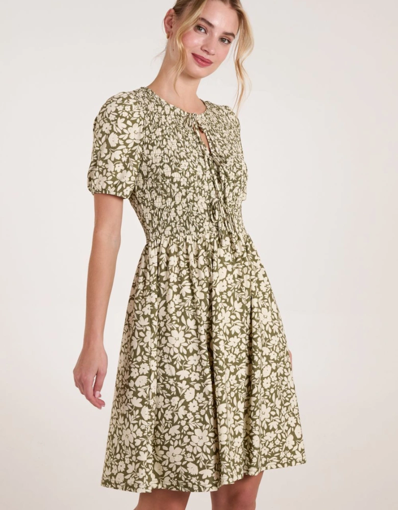Tie Keyhole Front Puff Sleeve Dress