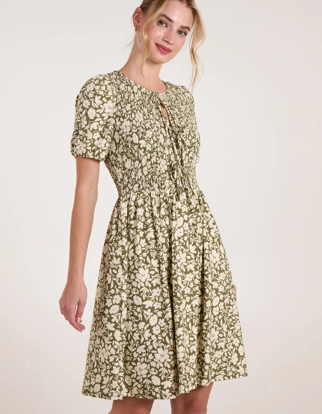 Tie Keyhole Front Puff Sleeve Dress, 2 of 1