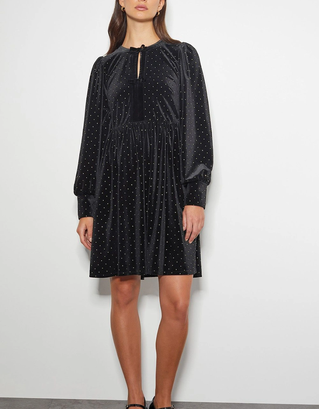 Nora Long Sleeve Velvet Mini Dress Black, 2 of 1