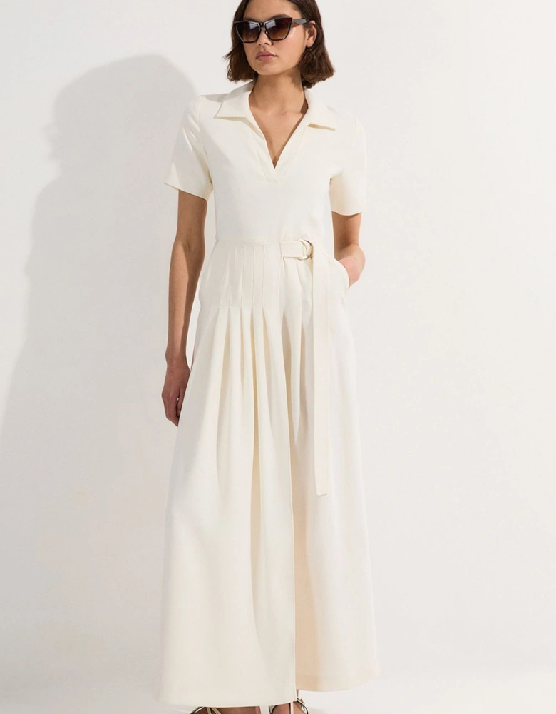 Soft Tailored Pleated Belted Jumpsuit