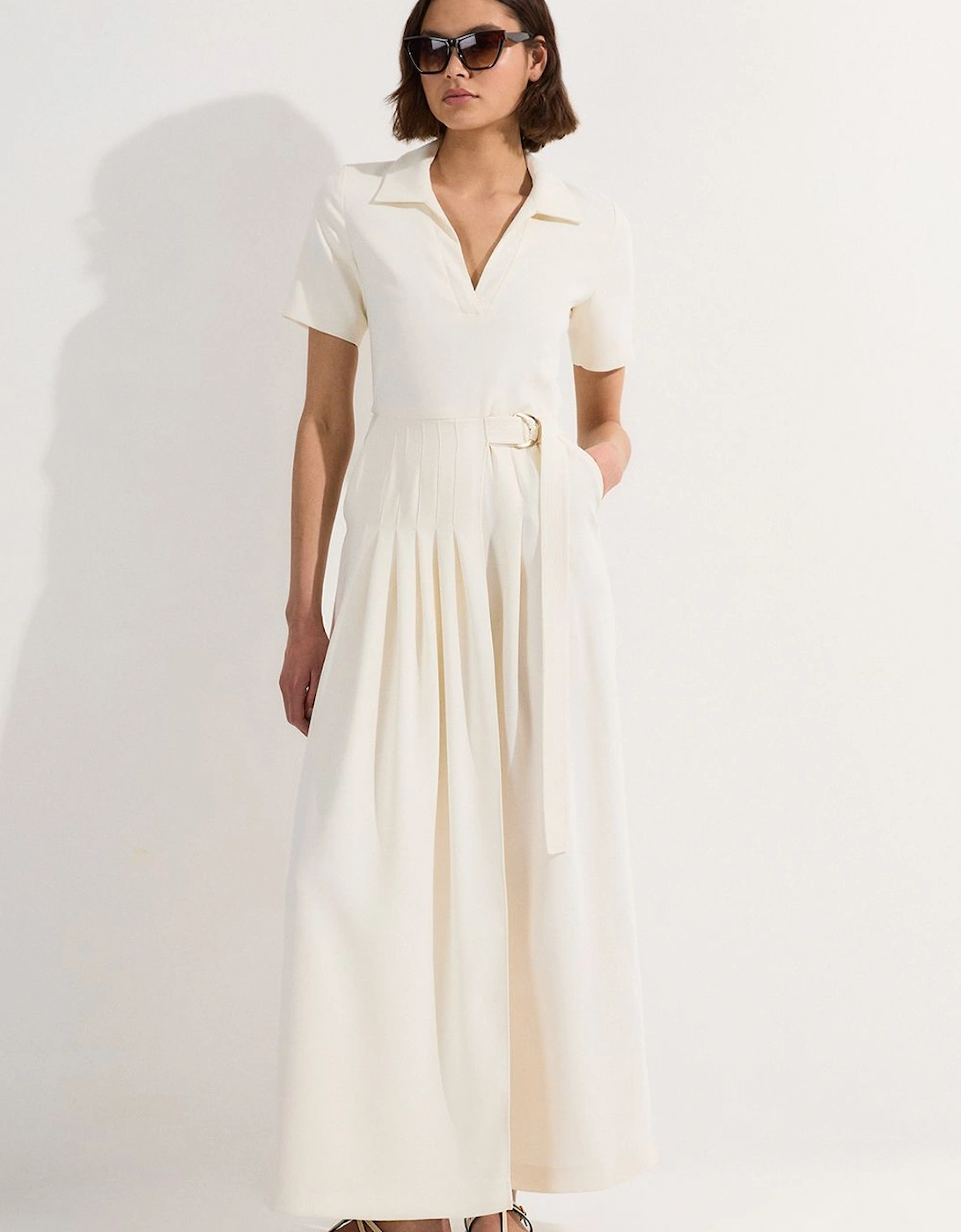 Soft Tailored Pleated Belted Jumpsuit, 2 of 1