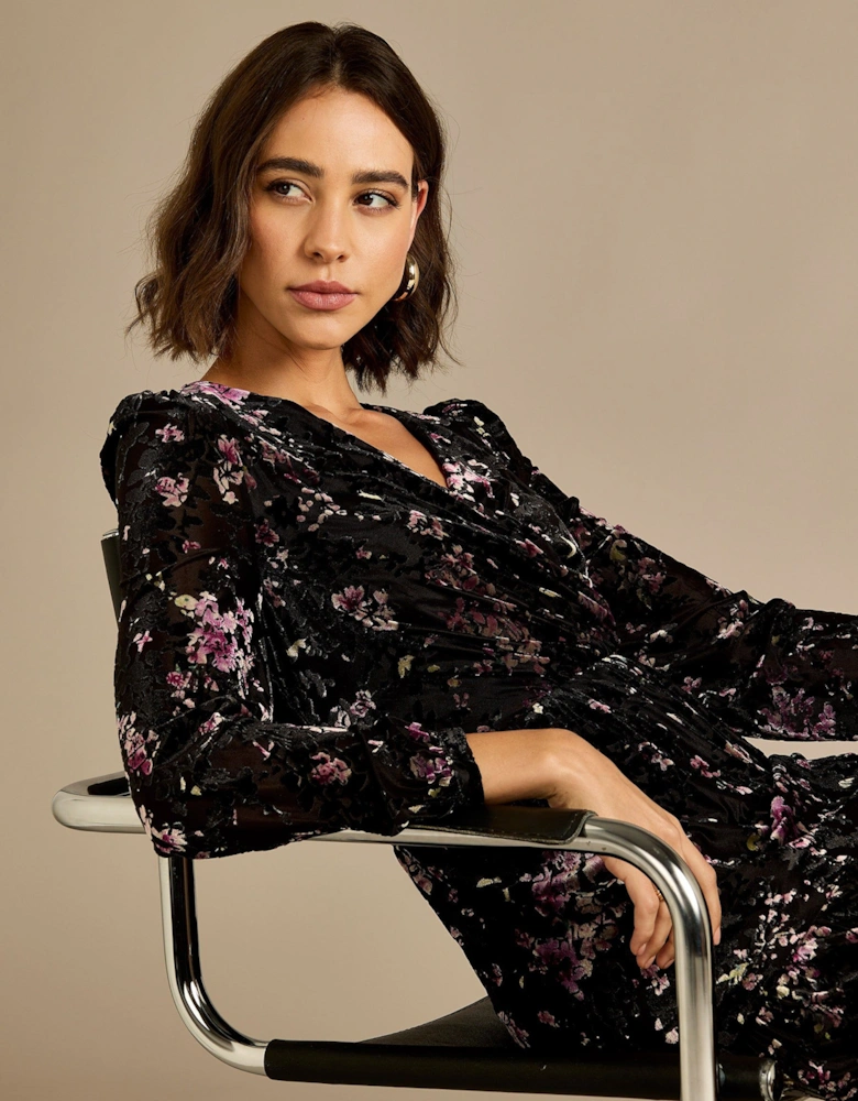 Odell Black Printed Floral Devore Maxi Dress