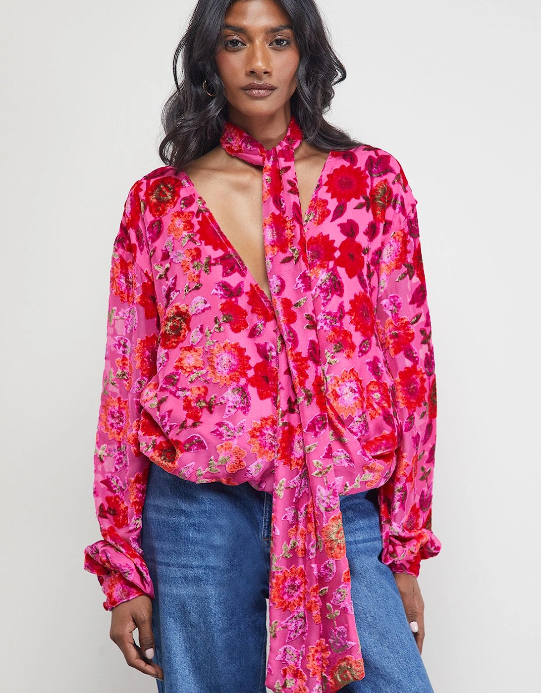 Devore High Neck Wrap Front Blouse, 2 of 1