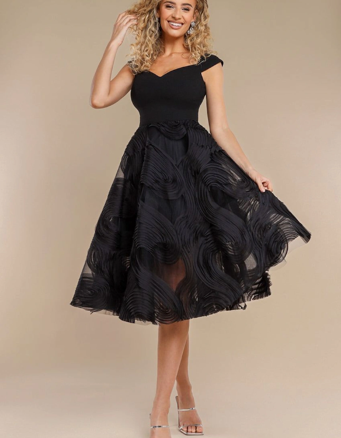 Scuba & Textured Chiffon A Line Midi Dress, 2 of 1