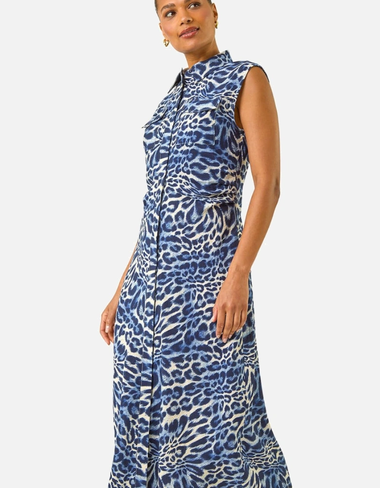 Animal Print Gathered Shirt Dress