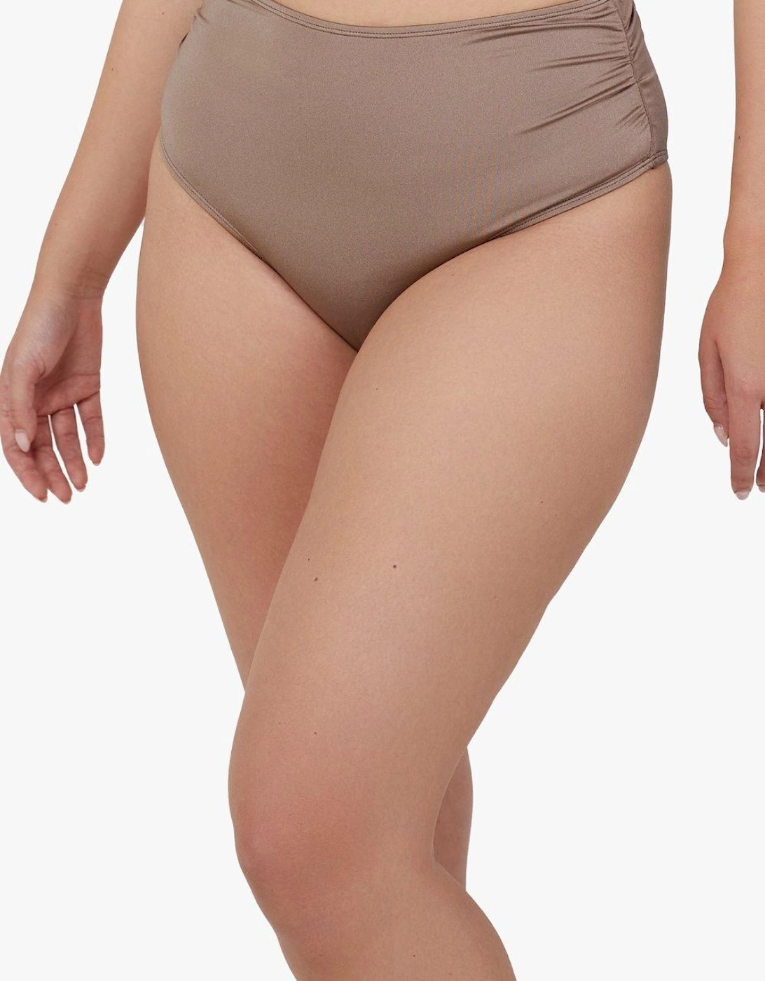 Jade Taupe High Waist High Leg Ruched Bikini Bottom, 2 of 1