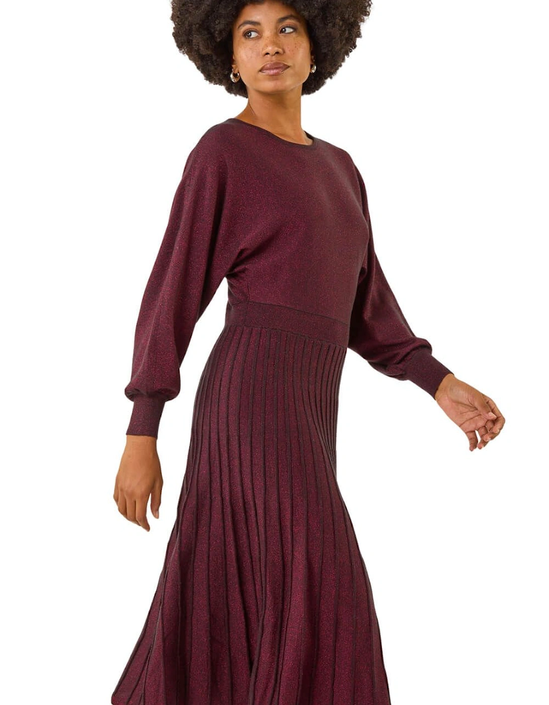 Shimmer Pleated Knit Midi Dress, 2 of 1