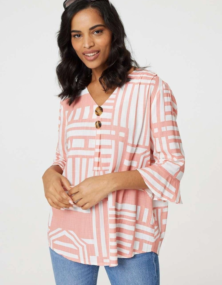Printed 3/4 Flare Sleeve Blouse