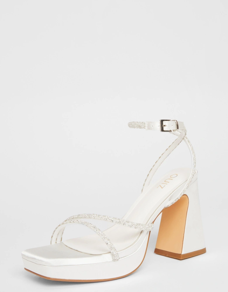 White Embellished Platform Heels