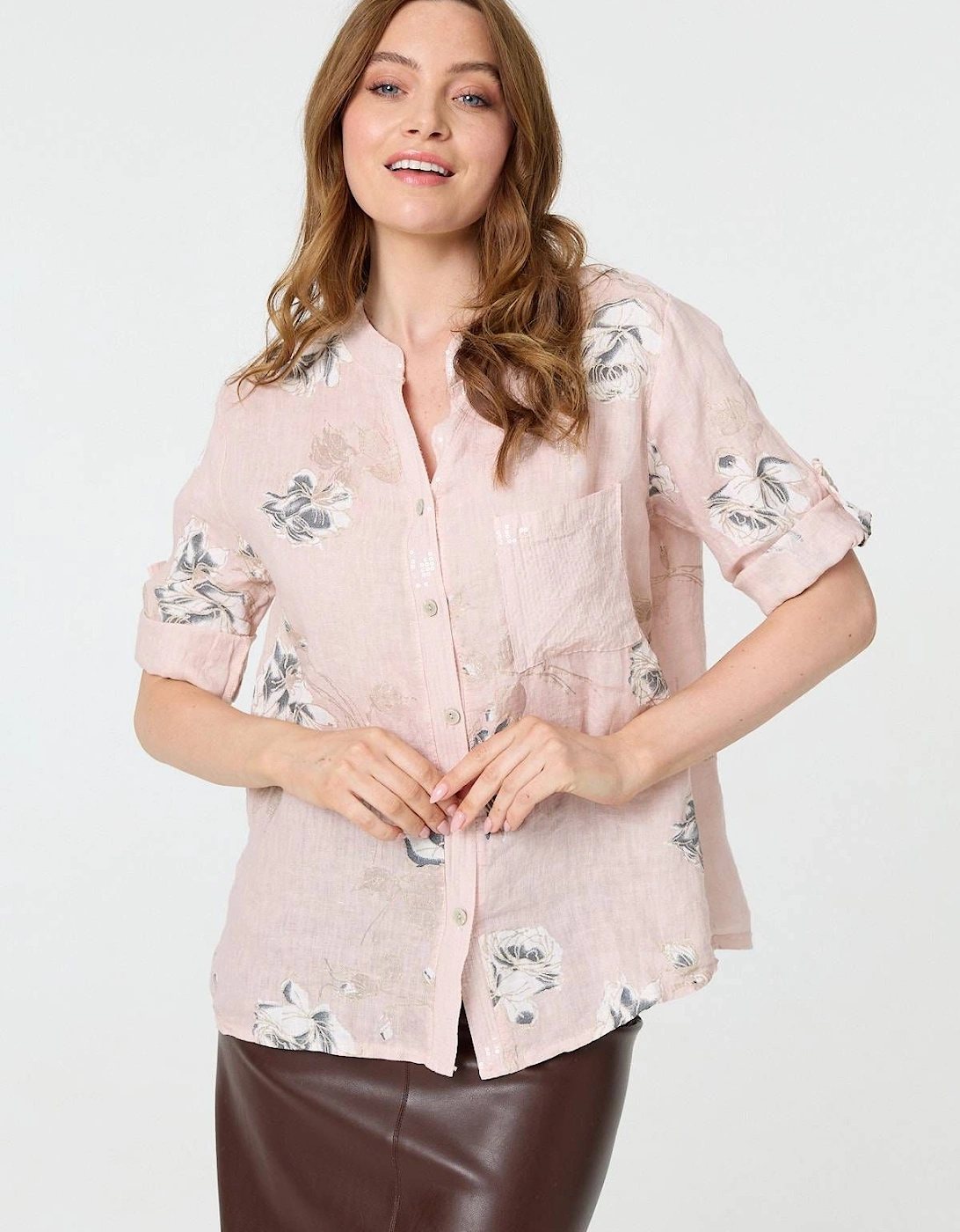 Floral 3/4 Turn-Up Sleeve Blouse, 2 of 1