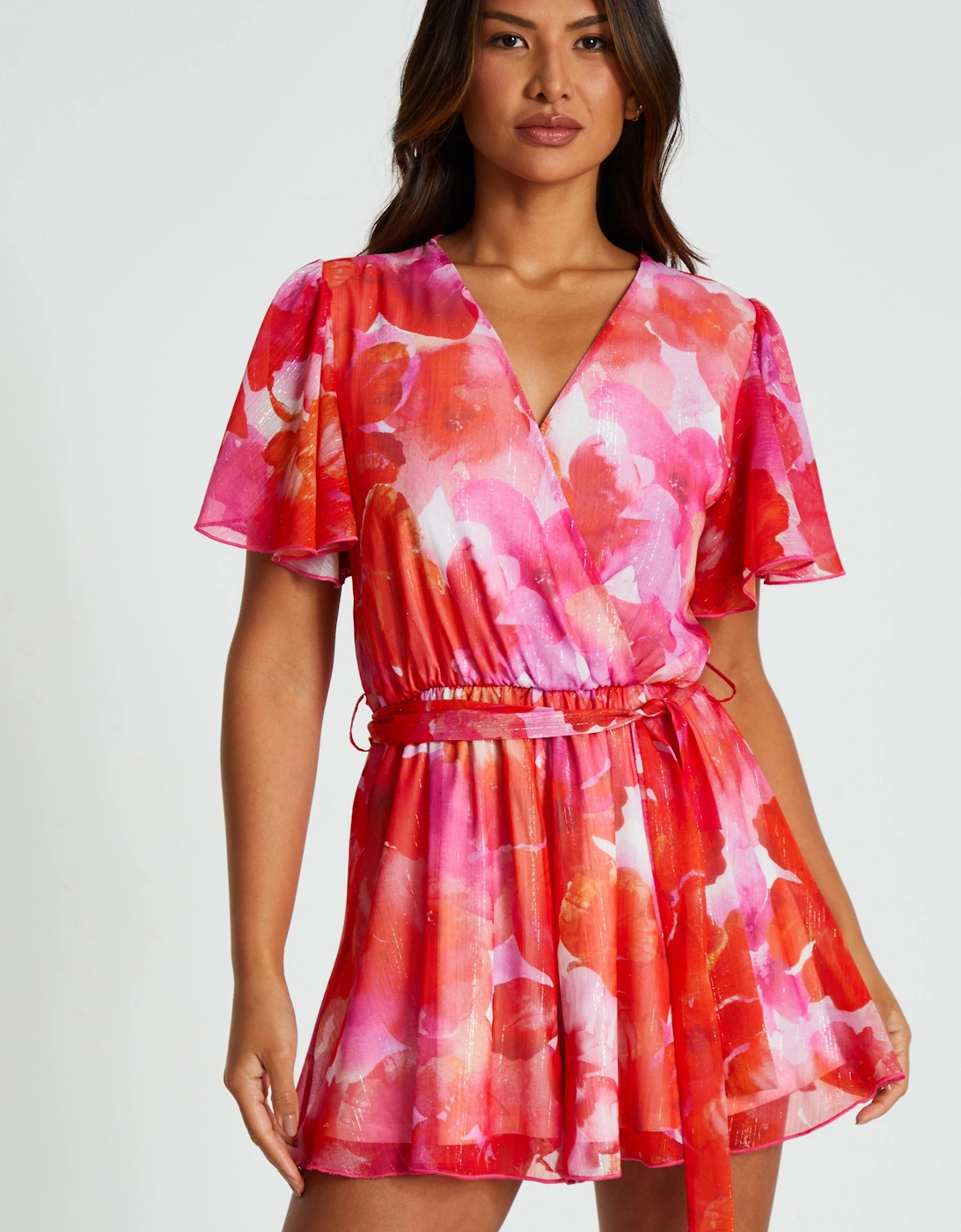 Floral Metallic Wrap Playsuit, 2 of 1