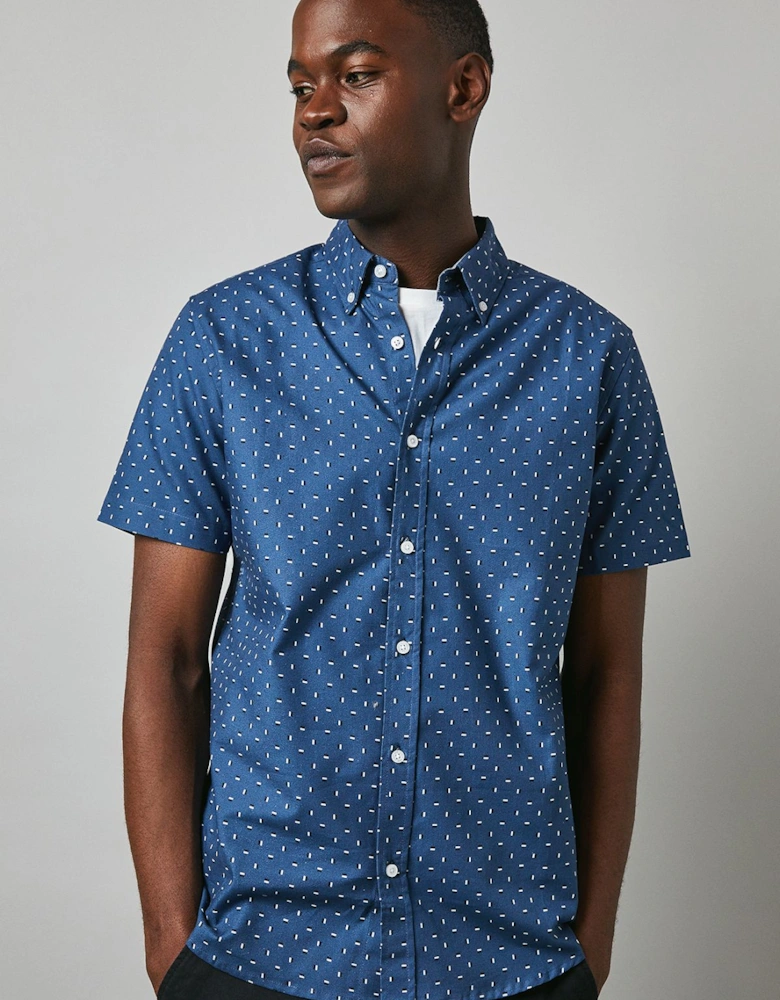 Navy Dash Print Short Sleeve Shirt