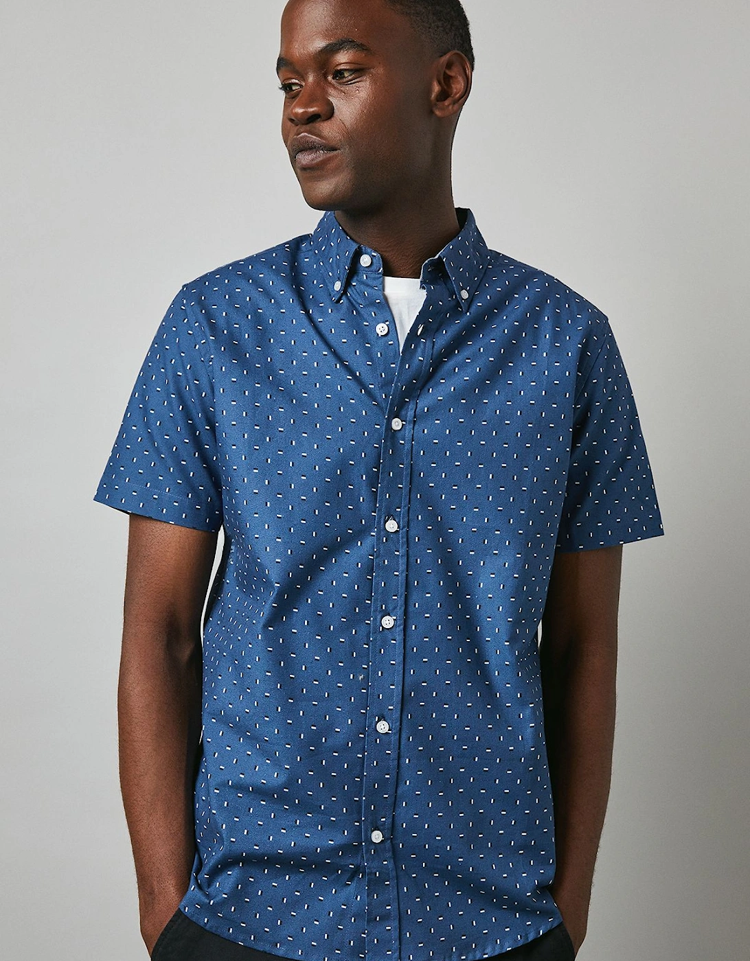 Navy Dash Print Short Sleeve Shirt, 2 of 1