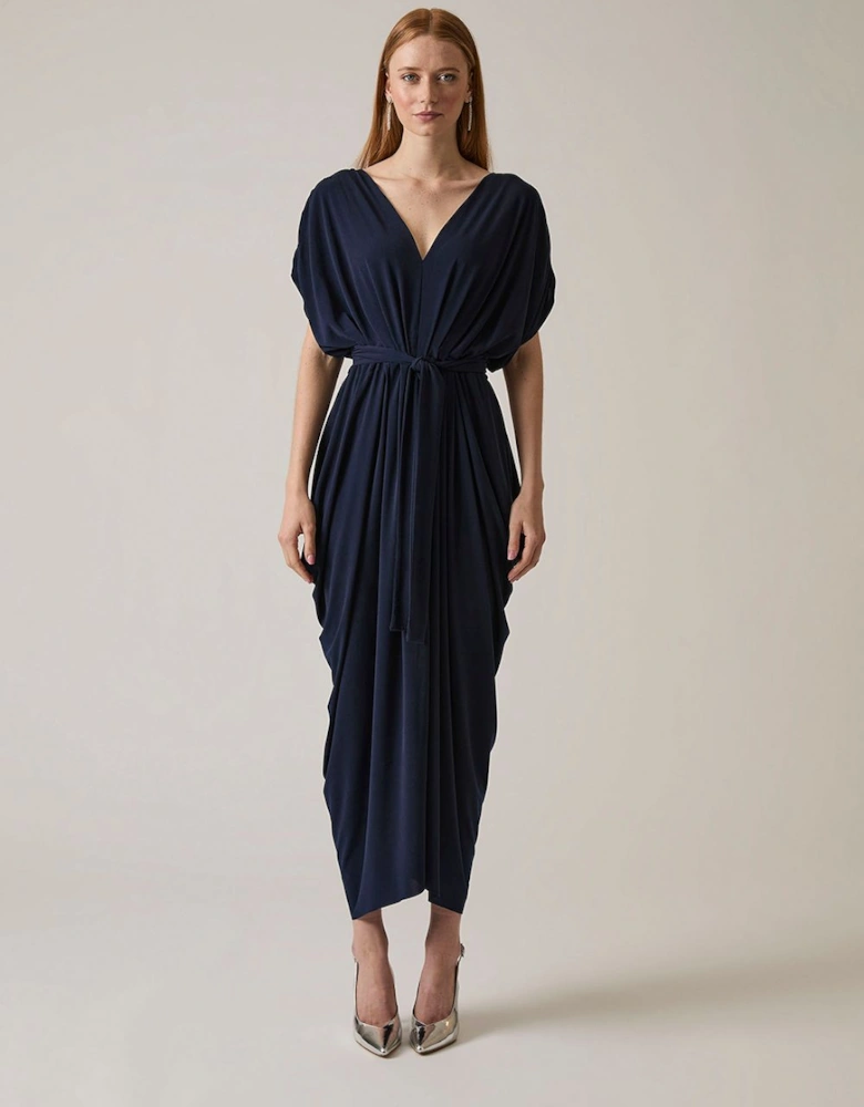 Draped Maxi Navy Dress