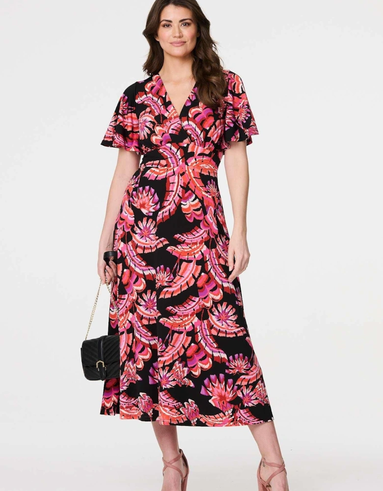 Printed Angel Sleeve Maxi Dress