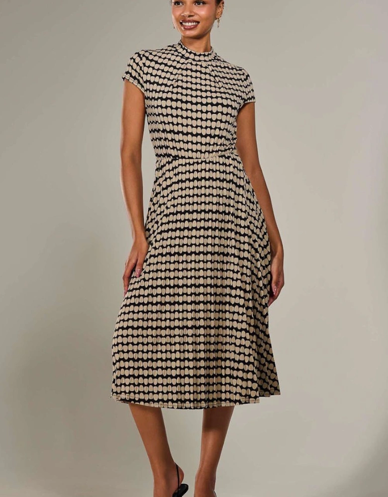 Jersey Capped Sleeve Pleated Midi Dress