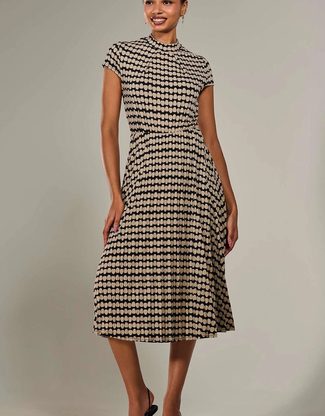 Jersey Capped Sleeve Pleated Midi Dress, 2 of 1