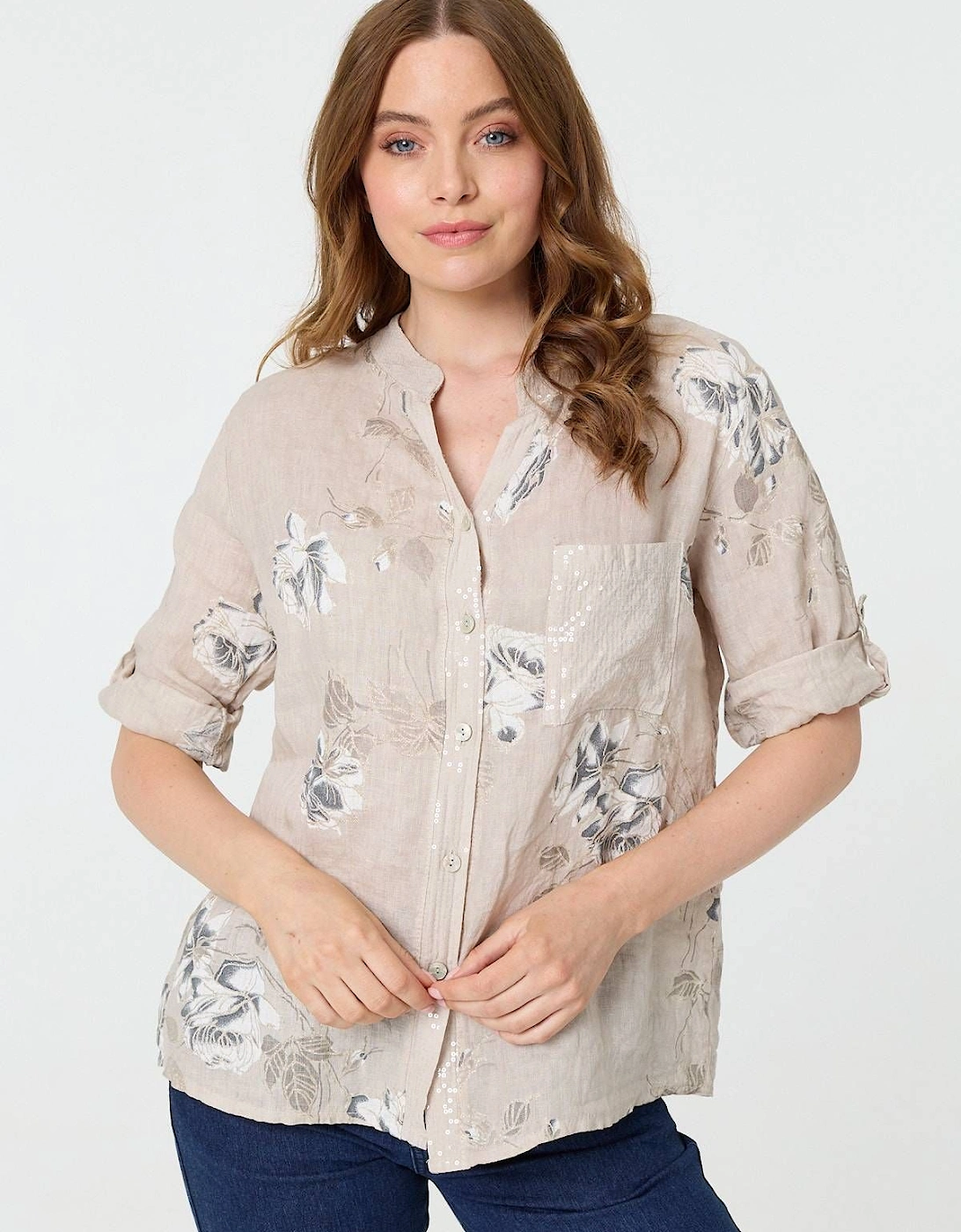 Floral 3/4 Turn-Up Sleeve Blouse, 2 of 1