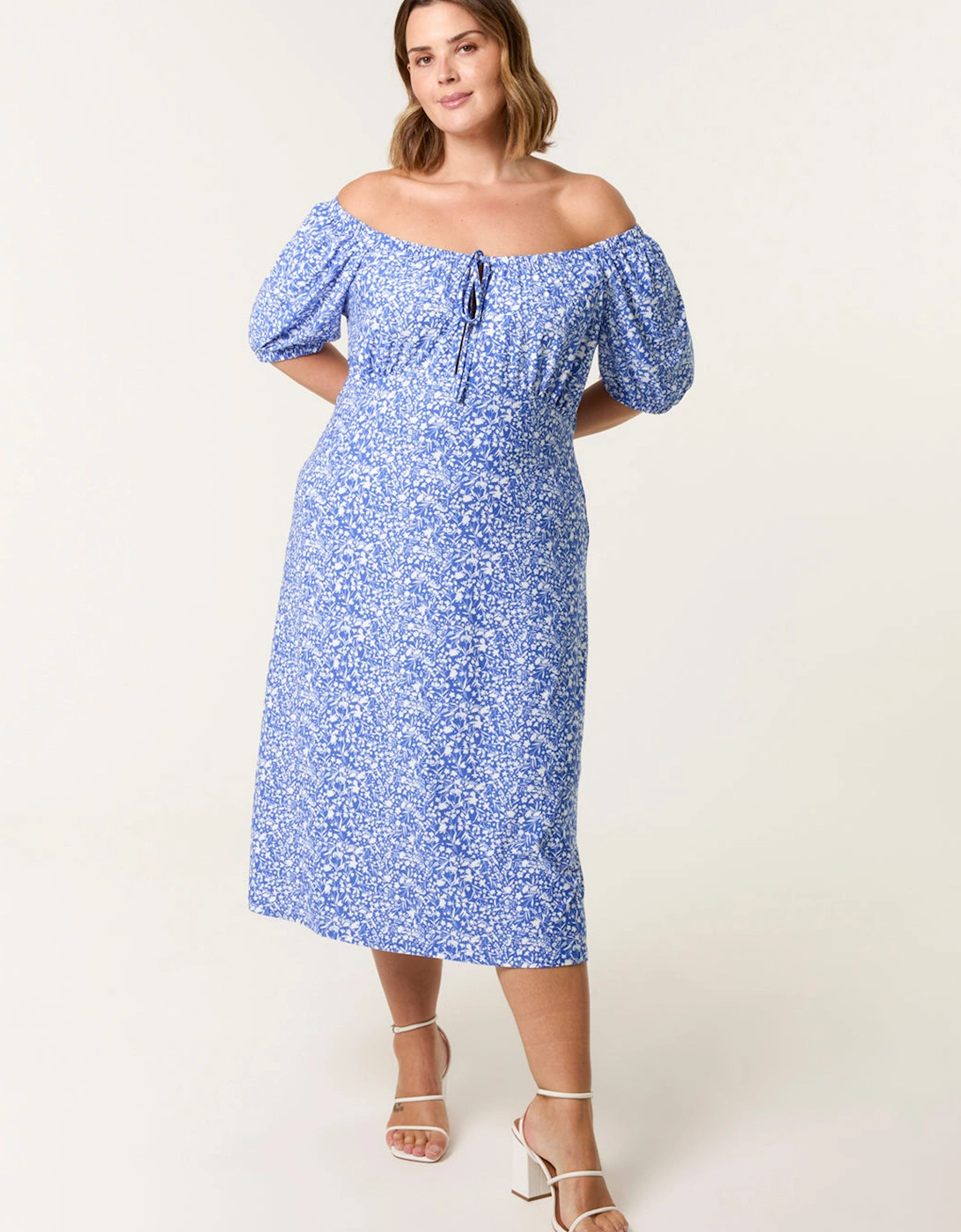 Bright Blue Curve Milkmaid Stretch Crepe Midi Dress, 2 of 1