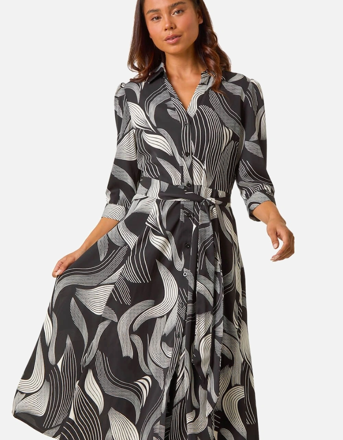 Petite Graphic Belt Detail Midi Shirt Dress, 2 of 1