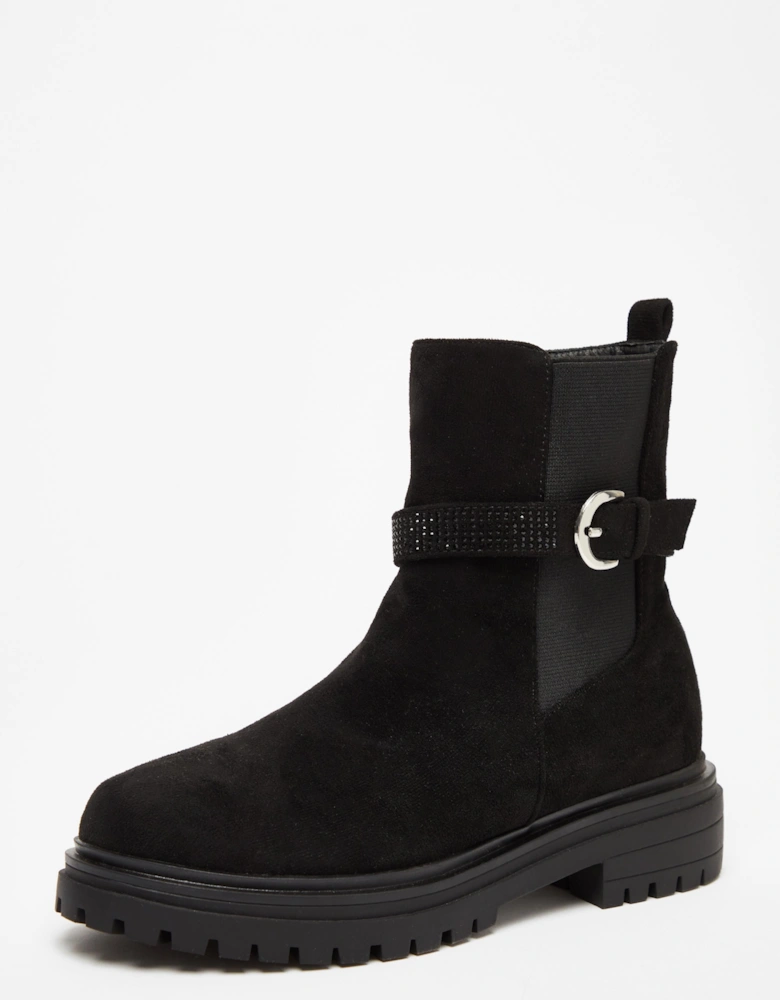 Black Diamante Chunky Buckle Boots