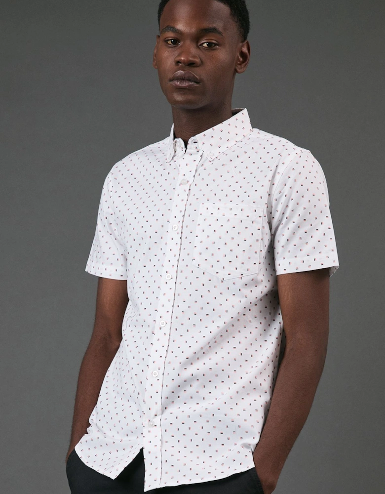 White Dash Print Short Sleeve Shirt