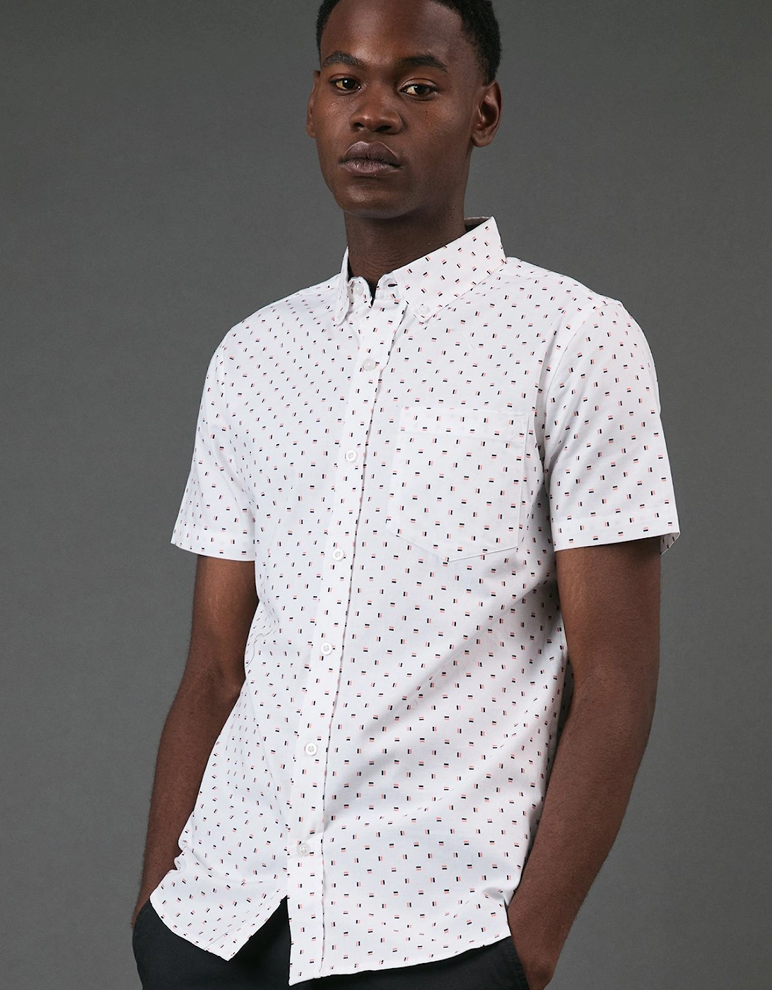 White Dash Print Short Sleeve Shirt, 2 of 1