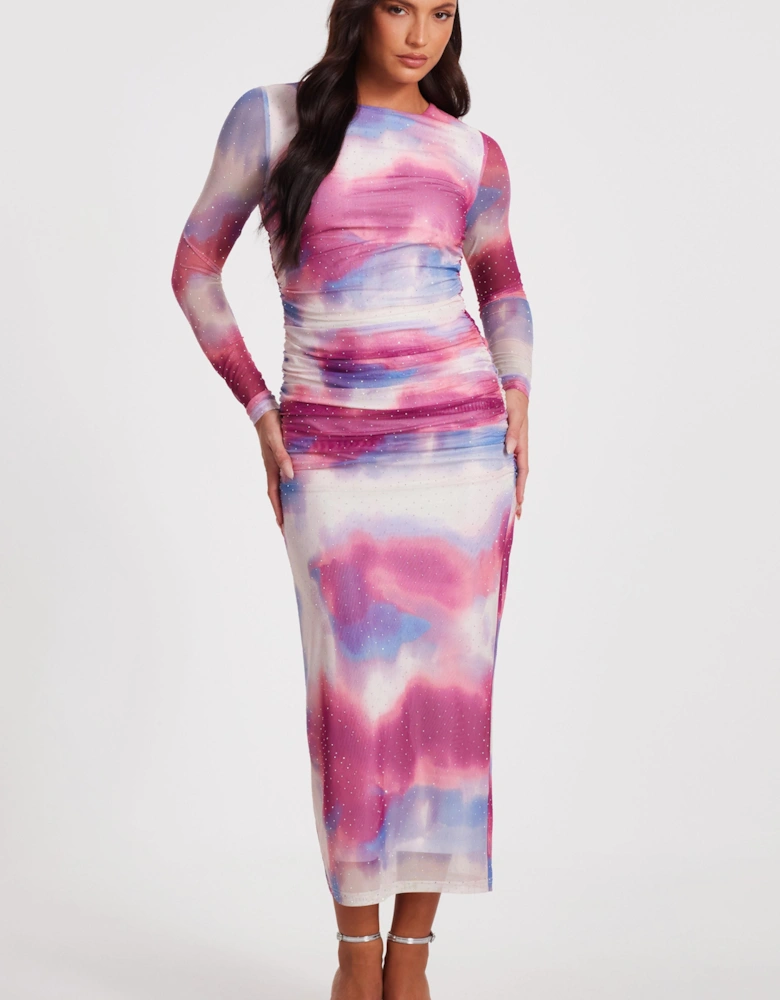 Pink Marble Print Midi Dress