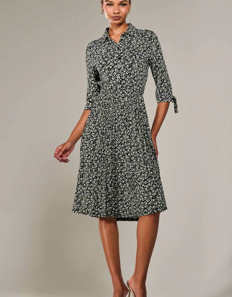 ¾ Sleeve Button Up Midi Dress
