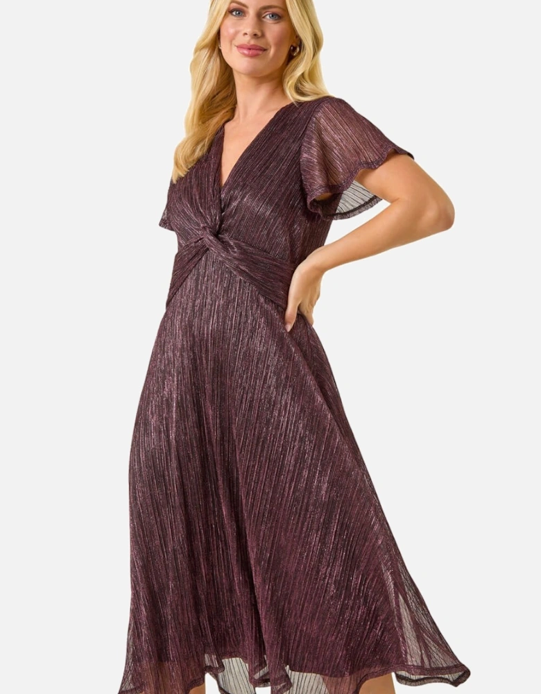 Petite Shimmer Twist Front Midi Dress